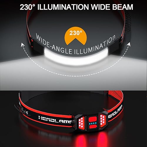 Miniatura 3 de 3 lámparas LED recargables para la cabeza, luz de casco duro de iluminación de 230, linterna ligera, 3 modos con luces rojas para correr, acampar,