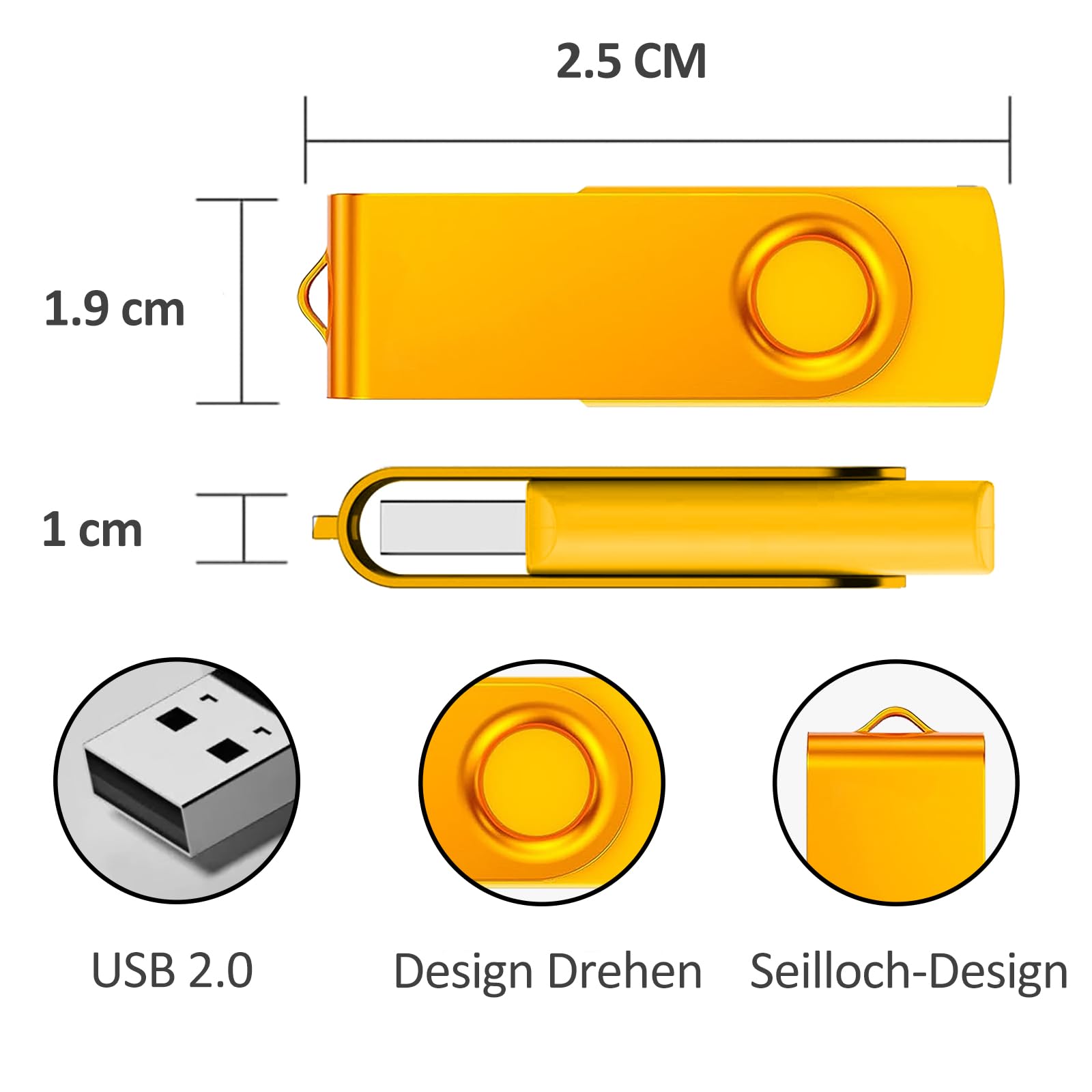 Chiavetta USB 64GB 5 Pezzi ABLAZE USB 3.0 PenDrive 64GB Girevole Pennetta USB per Archiviazione Dati con Corda (5 colori)