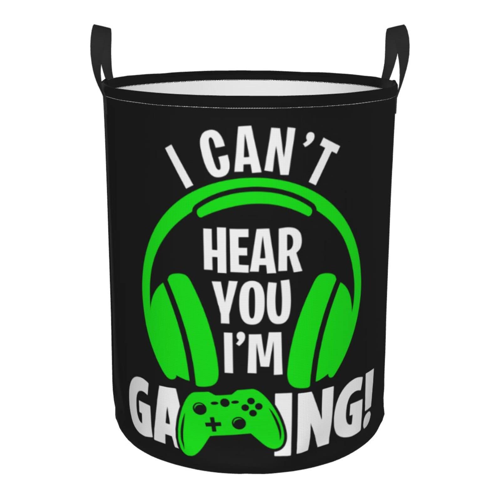 Headphones And Gamepad Round Laundry Hamper Storage Basket Toys Clothes Organizer Bin For Home Bathroom Bedroom Dorm Nursery, 38L