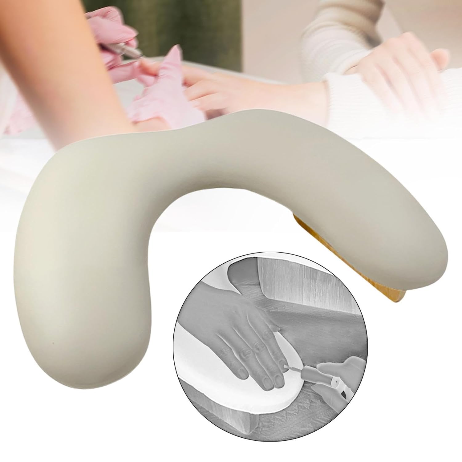 Nail Arm Rest Pillow Hand Cushion Practical Wood Base Beauty Tool Nail Art Hand Pillow for Home Manicurist Salon, Light brown