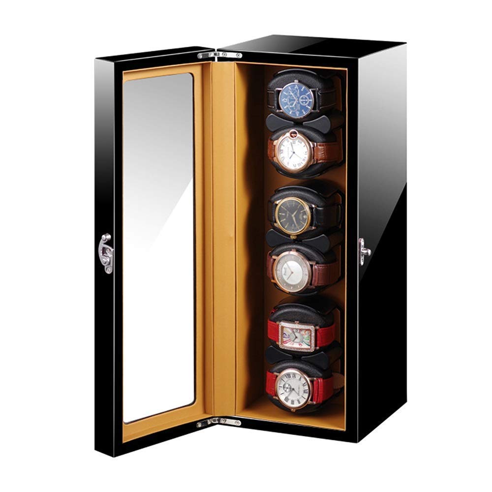 Caricatore Automatico per Orologi, Morbido Cuscino Flessibile per Orologi, Alimentato da Adattatore CA e batterie, Esterno Verniciato Nero Lucido, espositore per Orologi.