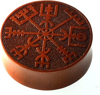 Túnel dilatador para la oreja, color rojo y marrón, madera con grabado, doble solapa, brújula, runas vikingas, vikingas, vegvisir, tribal, celta, expansor, 6 mm - 30 mm, Madera,