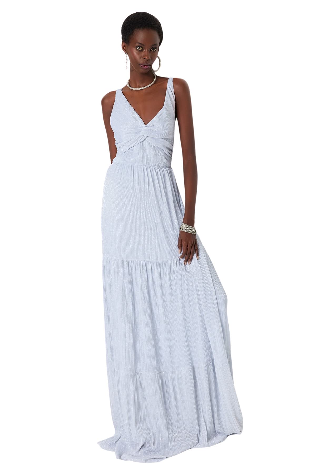 Trendyol Women's Silver Shift Regular Fit Knit Evening Dress, 36