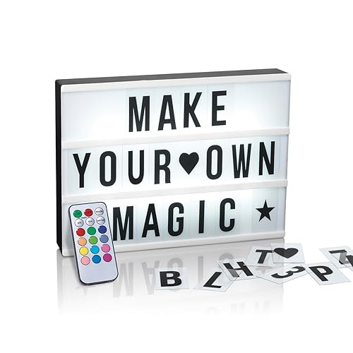 EASYmaxx LED Leuchtkasten mit Farbwechsel | 173 Buchstaben mit Sonderzeichen + Symbole, A4 - Format | Batteriebetrieben, USB Anschluss - ohne Schreibset