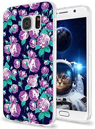 ChiChiC S7 Case,Galaxy S7 Case,360 Full Protective Anti Scratch Slim Flexible Soft TPU Gel Rubber Clear Cases Cover with Design for Samsung Galaxy S7,Purple Violet Roses Flower