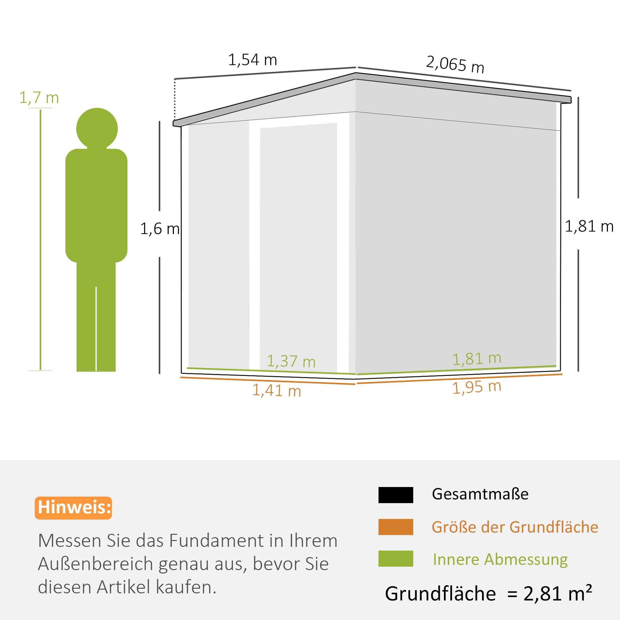 Outsunny Metall Gerätehaus 2,81m² 154x206,5x181 cm Wetterfestes Gartenhaus mit Pultdach und Fundament, Geräteschuppen mit Schiebetür, Weiß