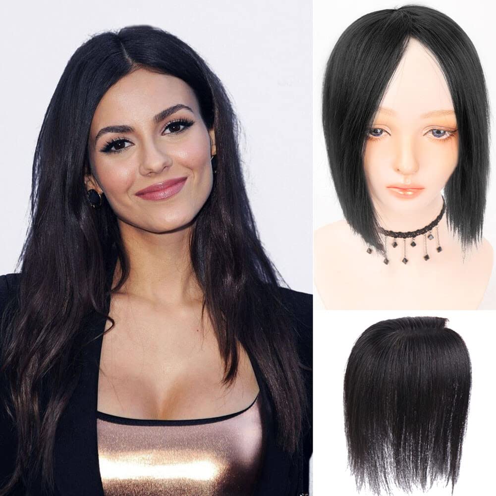 10x12cm Large Rose Base Human Hair Topper One Piece Clip in Straight Crown Hairpiece (25cm Brown)