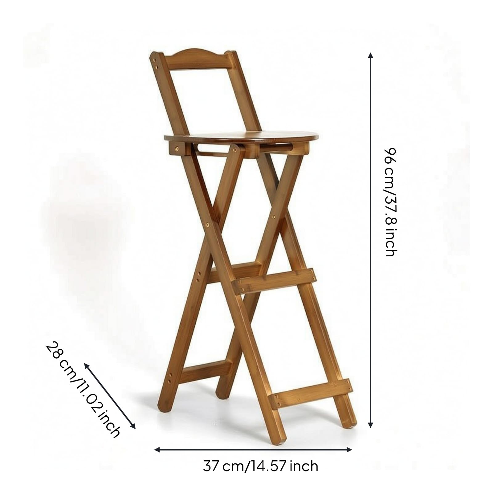 Qectial Asiento Plegable para Mostrador Taburete Alto Silla de Barra Silla Plegable de Bambú con Respaldo y Diseño Plegable Completo Estructura Estable y, Grande 96CM, Marrón Té