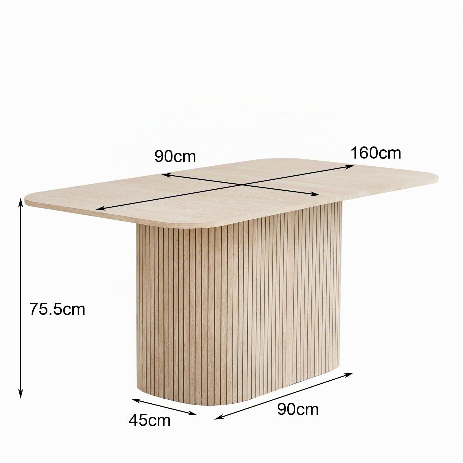 GrandCA HOME Mesa de Comedor Rectangular con Esquinas Redondeadas, Moderna Mesa de Comedor de 160 cm con Base de Madera, Amplia Superficie de Trabajo de MDF, 4-8 Personas, Color Travertino Amarillo