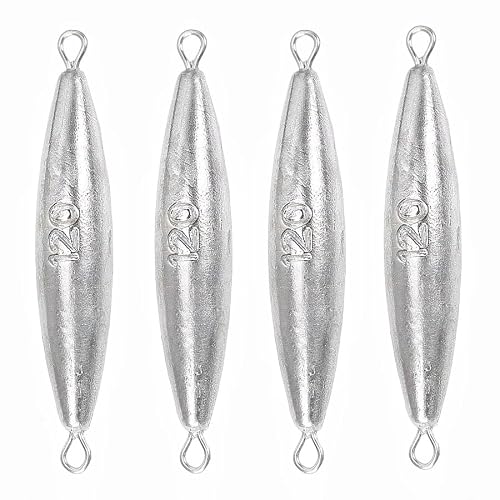 Magnoloran 4PCS Fishing Weights Torpedo Sinkers Inline Trolling Sinkers Weights Kit Fishing Sinkers Catfishing Sinkers Saltwater Fishing Torpedo Weights Double Ring Sinkers-4.23oz(120g)