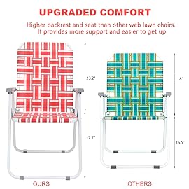 VINGLI Patio Lawn Webbed Folding Chairs Set of 2, Outdoor Beach Chair Portable Dining Chair for Yard, Garden (Red, Classic)