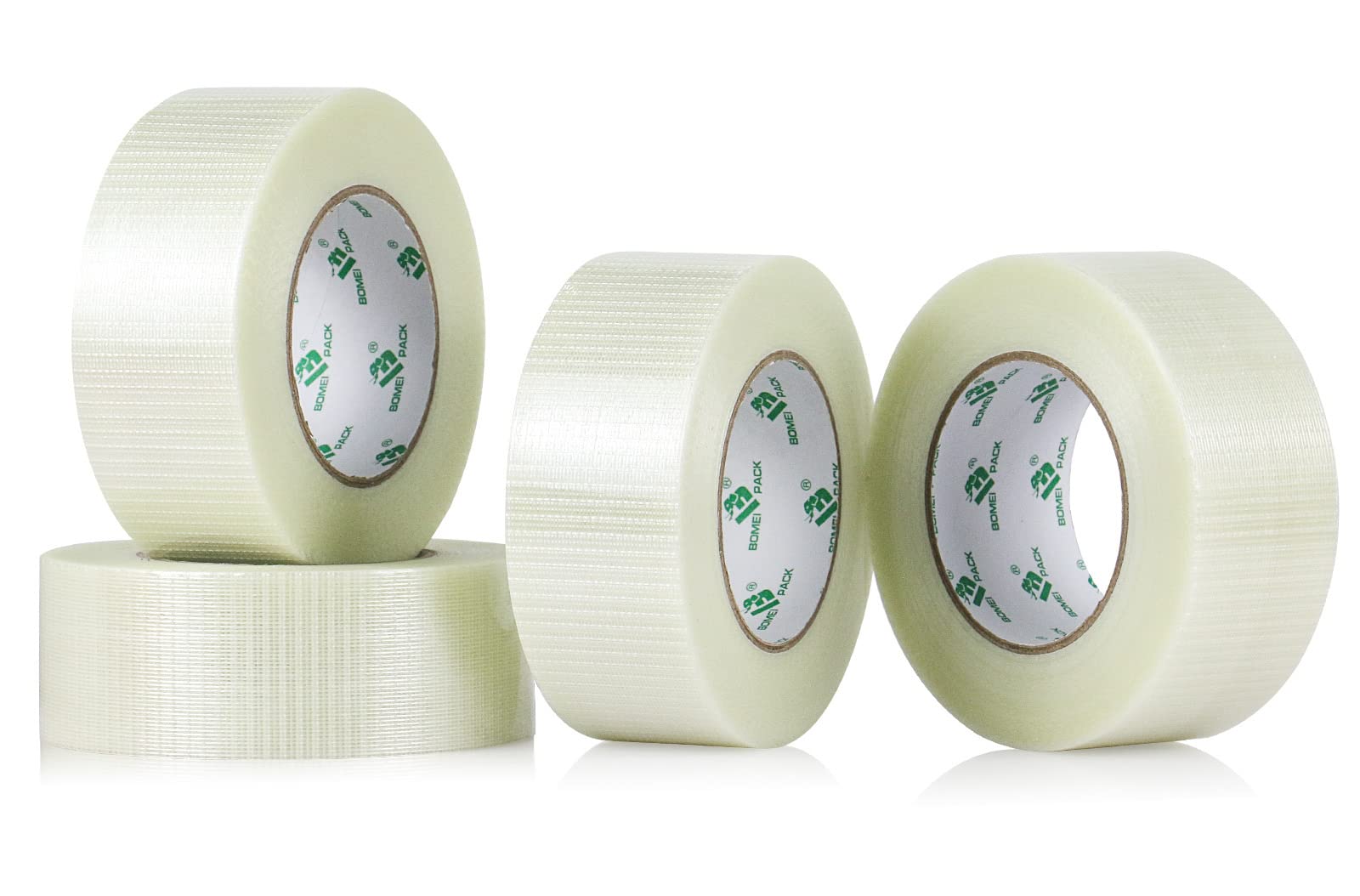 Bomei Lot de 4 rouleaux de ruban adhésif bi-directionnel en fibre de verre pour l'expédition et l'emballage, 5,9 mm x 5,1 cm x 50 m