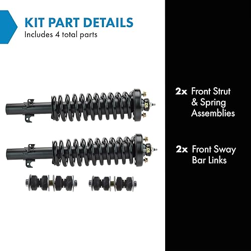 Miniatura 1293 de TRQ Kit de suspensión delantera, conjunto de amortiguadores y resortes, barra estabilizadora, enlace estabilizador compatible con Chevrolet