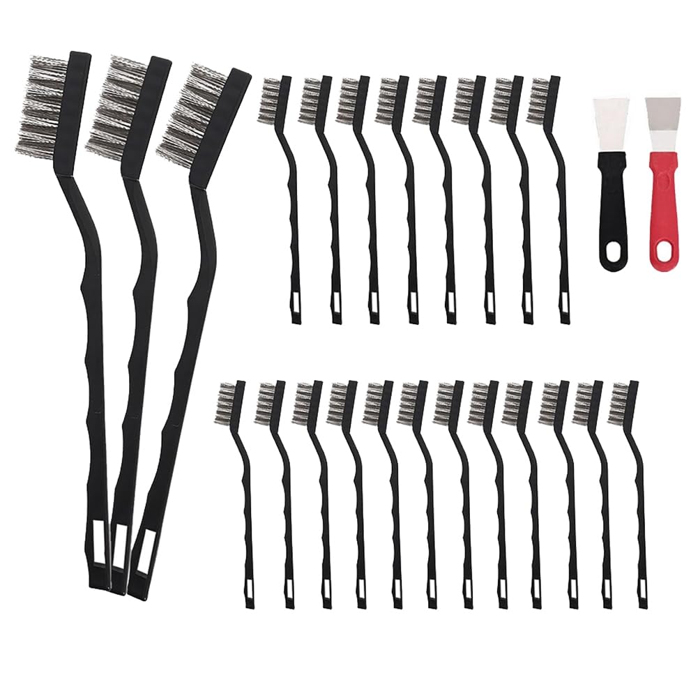 Ctrlzs For Cleaning Welding Slag& Rust-20 Pcs Mini Wire Brush Stainless Steel Brush Set,Curved Handle Masonry Brush