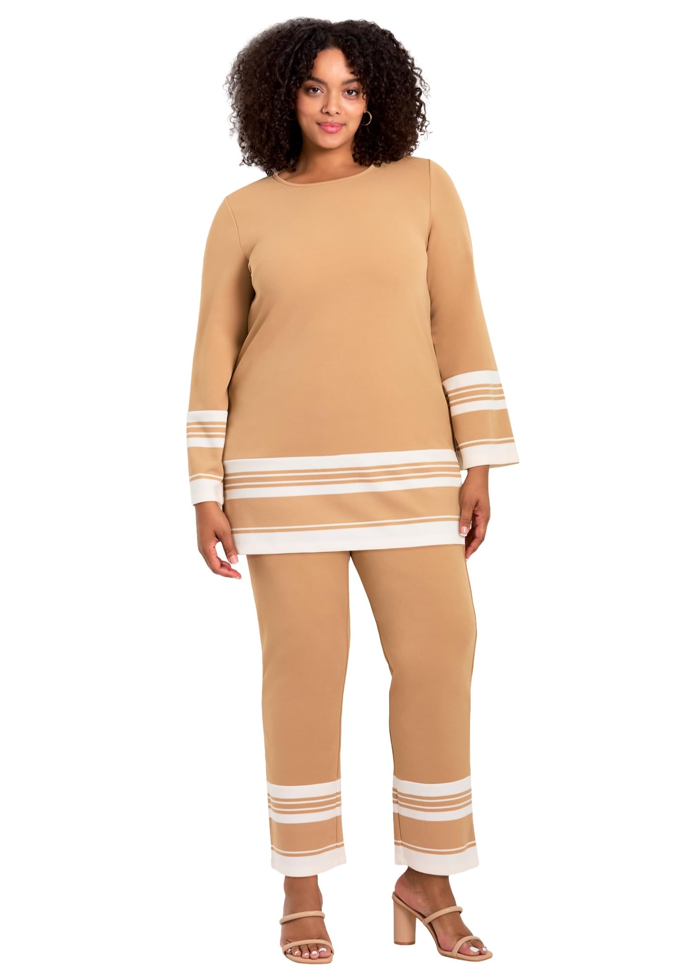 Avenue Womens Plus Size Border Stripe Straight Leg Pant