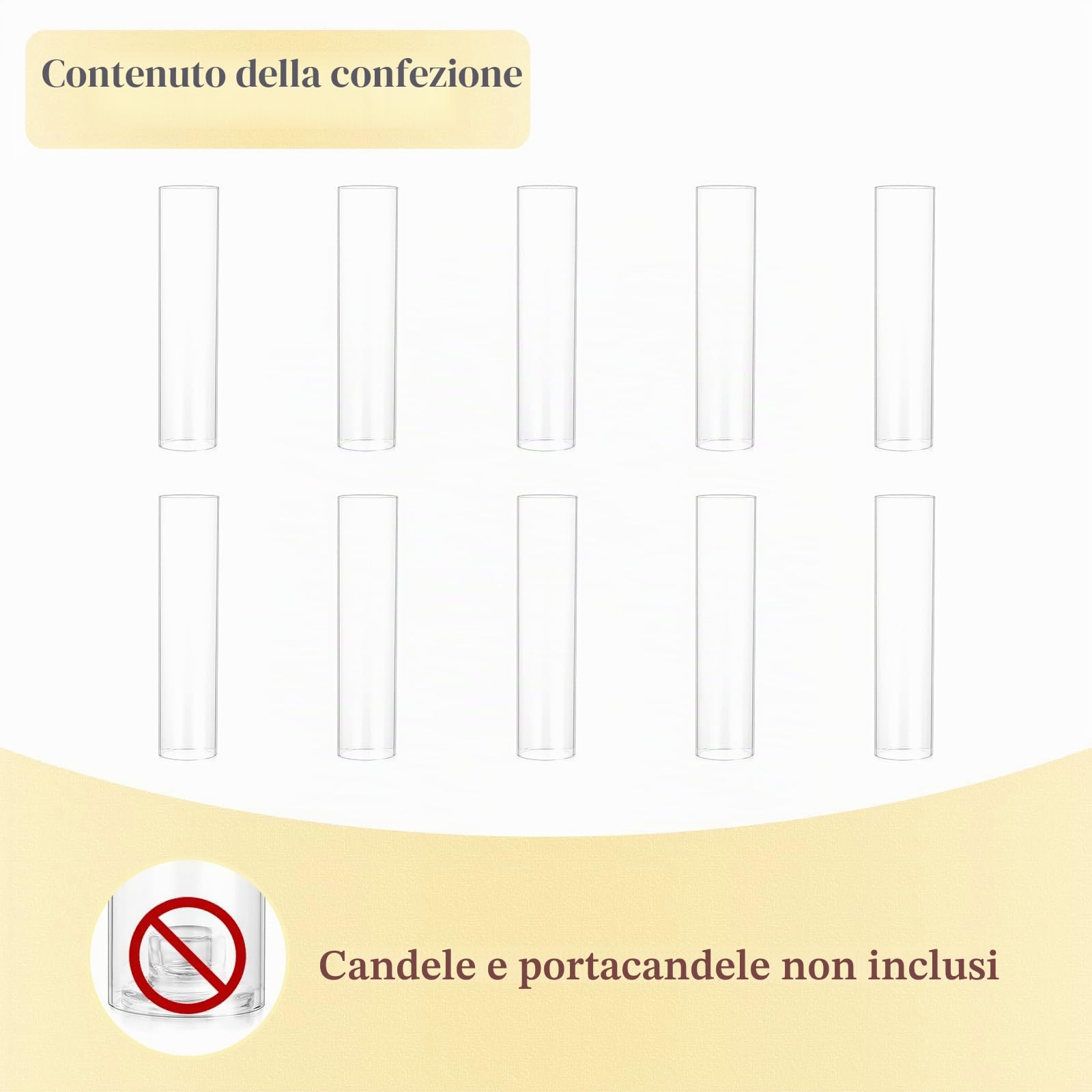 Cilindri di vetro per candele Hewory: set da 10 cilindri di vetro senza fondo per decorazione da tavolo per matrimoni, candelabri in vetro per decorazione da tavolo per matrimoni, Natale, candelieri