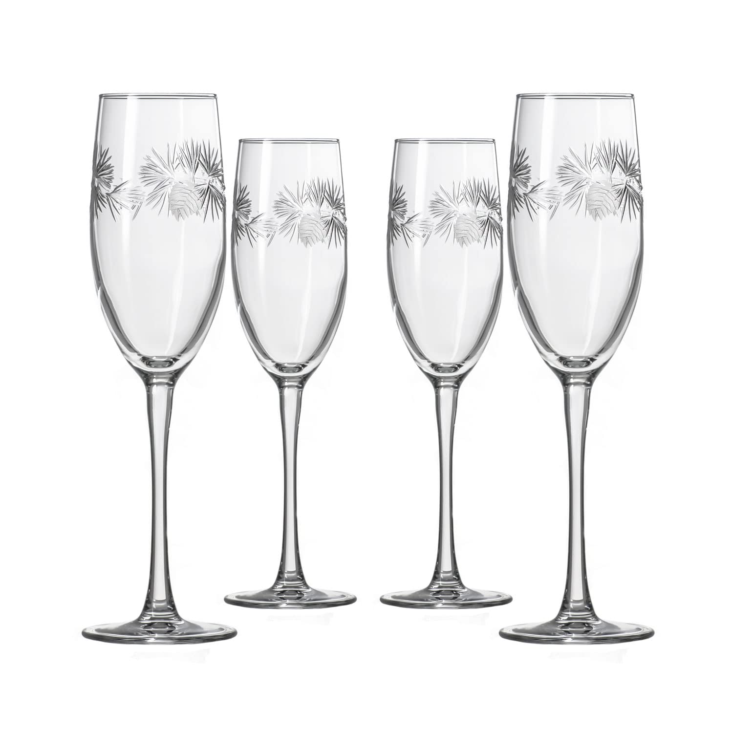 Rolf Glass Icy Pine Champagne Flute | 8oz Toasting Flute Glasses | Lead-Free and Diamond-Wheel Engraved | Proudly Made in the USA | Perfect for Winter, Holidays, Christmas, and Weddings | Set of 4