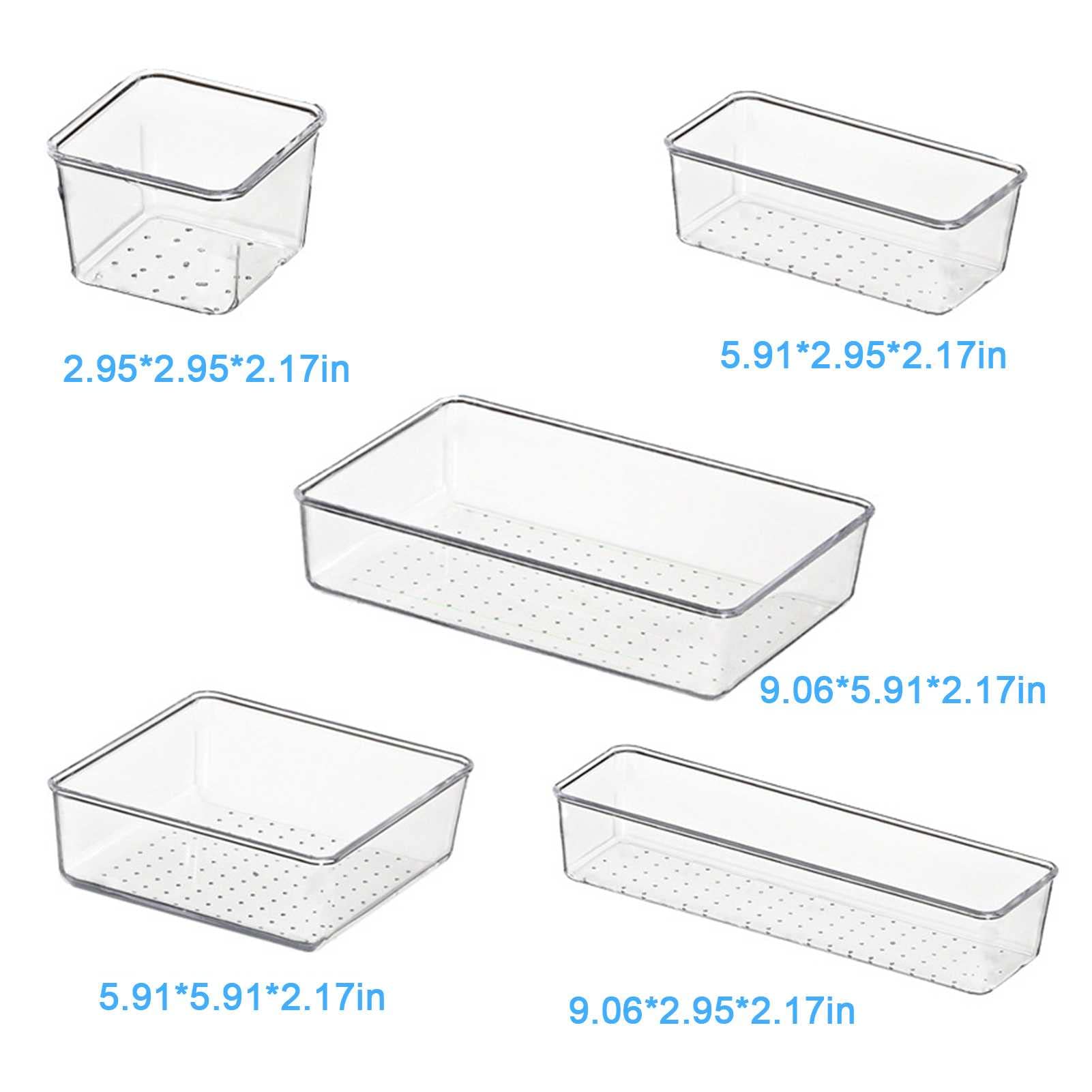 Set di organizzatori di cassetti in plastica Trasparente da 28 Pezzi, vassoi da Bagno Versatili e vanità 4-Misura, for Trucco, Gioielli, Utensili da Cucina e Ufficio
