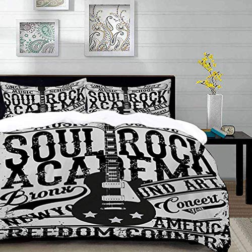 Yaoni Bedding Juego de Funda de Edredón - Retro, Soul Rock Academy Tema Música Escuela Guitarra eléctrica Libertad Cartel como/Microfibra Funda de Nórdico y Fundas de Almohada - (Cama 150 x 200cm)