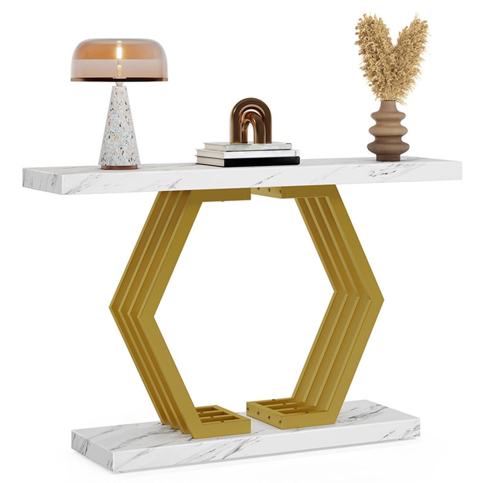 Mesa consola estrecha para recibidor moderno con tablero de piedra y base cuadrada