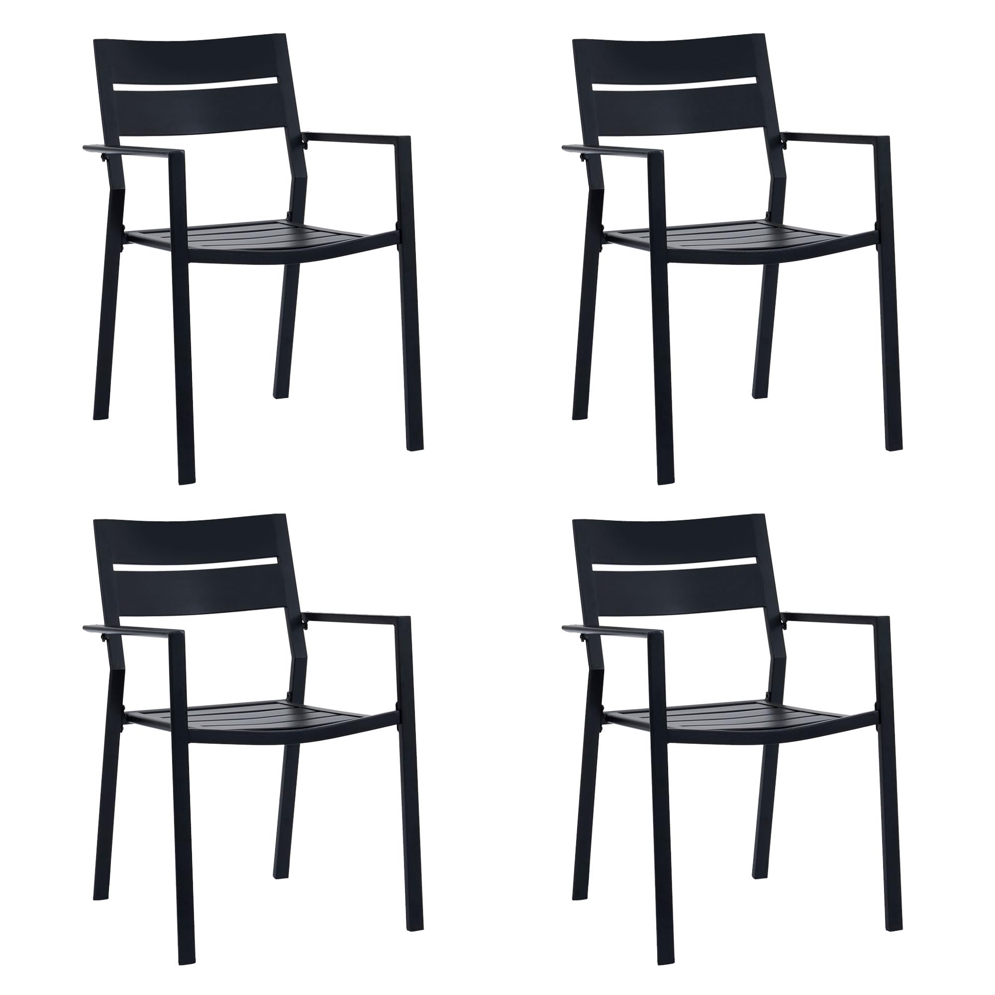 VICLLAX Patio Dining Chairs Set of 4, Stackable Metal Chairs Set with Armrests for Poolside, Backyard, Garden, Deck, Porch, Black