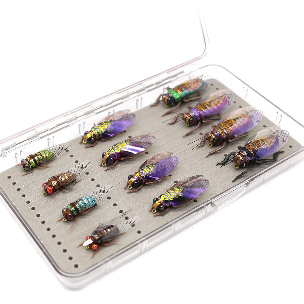 YZD Lot de 48 leurres pour pêche à la Mouche et Mouches réalistes, 4-Cicada kit 12pcs