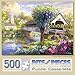Bits and Pieces - 500 Piece Jigsaw Puzzle for Adults - Picturesque Covered Bridge - 500 pc Flowers by The Lake Jigsaw by Artist Nicky Boehme
