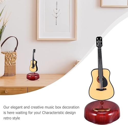 Miniatura 6 de Veemoon Caja de música de guitarra con base musical giratoria, modelo de instrumento musical, mini instrumento artesanal para el día de la madre,
