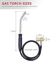 Vista 5 de Antorcha de propano de mano con manguera, antorcha de gas Mapp, soplete de soldadura, longitud de manguera 1.5M/60" Temperatura máxima de operación