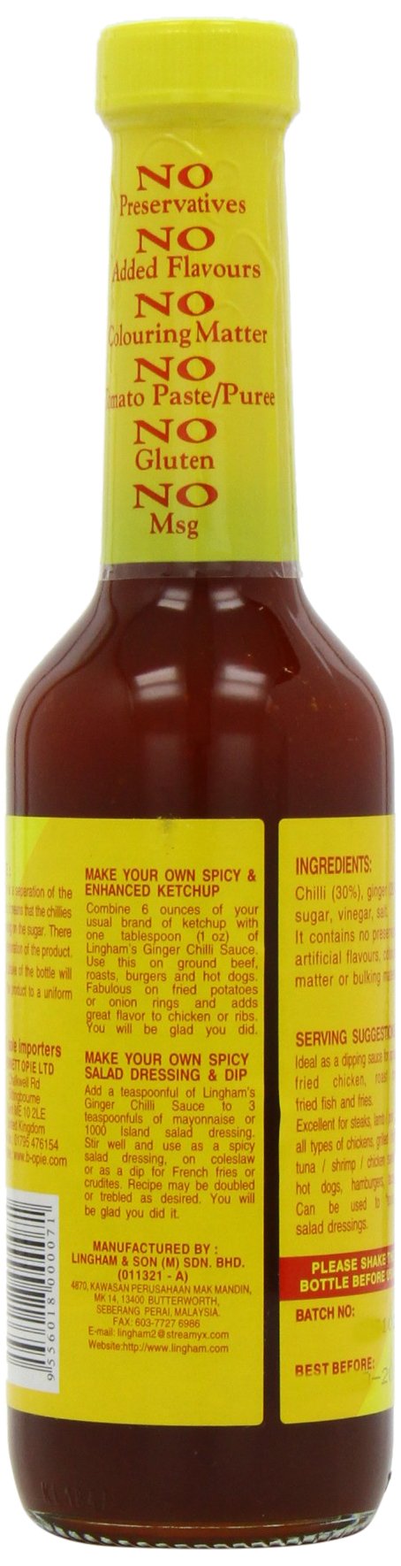 Linghams Salsa de chile jengibre 280 ml (paquete de 8)