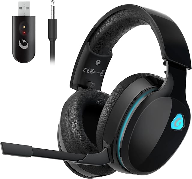 Gtheos 2.4GHz Wireless Gaming Headphones for PC, PS4, PS5, Mac, Nintendo Switch, Bluetooth 5.2 Gaming Headset with Detachable Noise Canceling Microphone, Stereo Sound, 3.5mm Wired Mode for Xbox Series
