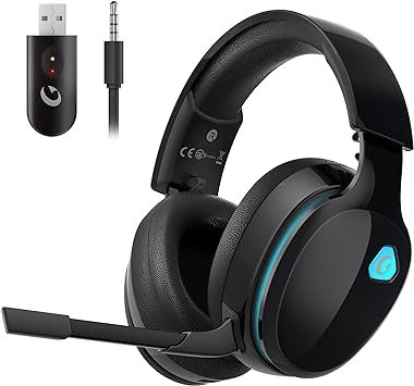 2.4GHz Wireless Gaming Headphones for PS5, PS4 Fortnite & Call of Duty/FPS Gamers, PC, Nintendo Switch, Bluetooth 5.3 Gaming Headset with Noise Canceling Mic, Stereo Sound, 40+Hr Battery -Black