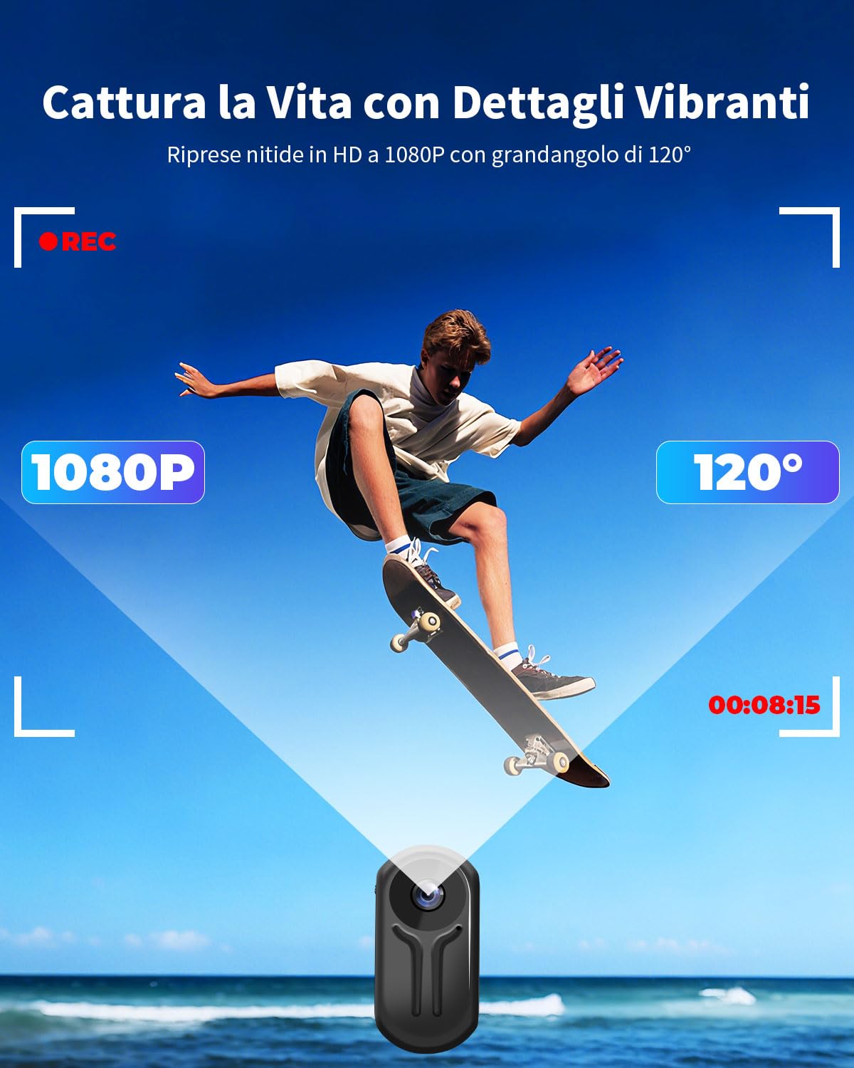 Nisanuki Mini Action Cam, 120° Action Camera Telecamera Sportiva con Schermo, 1080P HD Body Cam Fotocamera Magnetica con Visione Notturna Videocamera per Casco Moto Bici Pollici Vlog