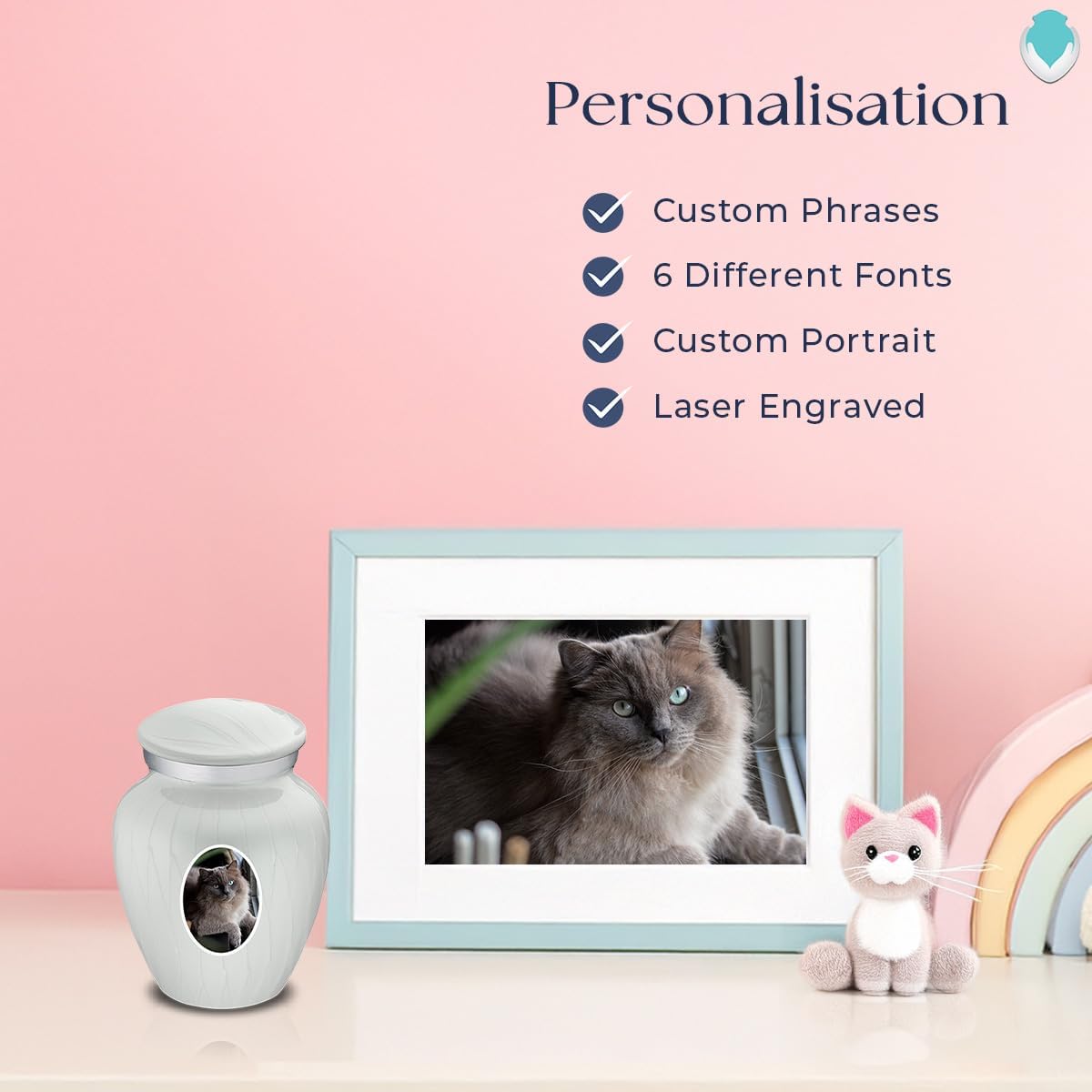 Embrace Keepsake Portrait Urns for Pet Ashes, Cremation Urns for Pets, Vault with Custom Engraving I Pet urn with UV Printed Photo (Pearl White)