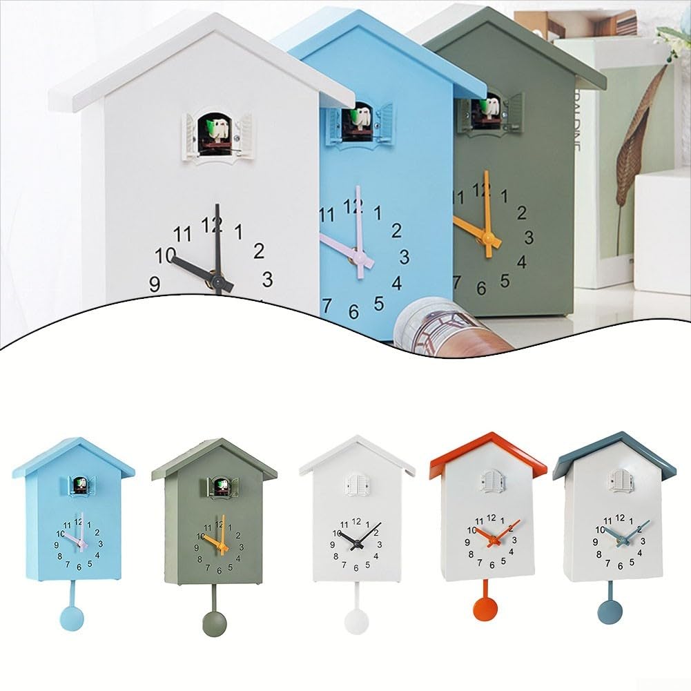 Orologio a cucù, regolabile, segnale acustico da parete, stile chalet, moderno, decorazione da parete per casa, soggiorno, cucina, ufficio, (bianco + arancione)