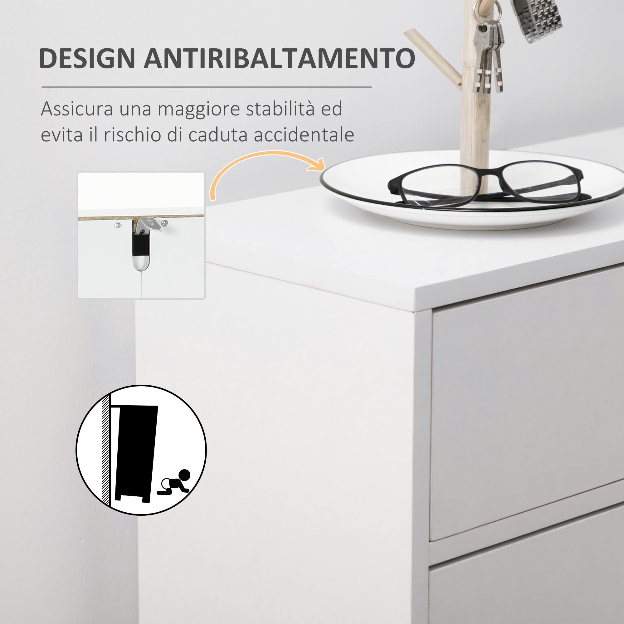 HOMCOM Mobile Portascarpe, Scarpiera Moderna per 12 Paia di Scarpe con 2 Ante a Ribalta e Cassetto, in Truciolato, MDF e Metallo, 75x26x110 cm, Bianco