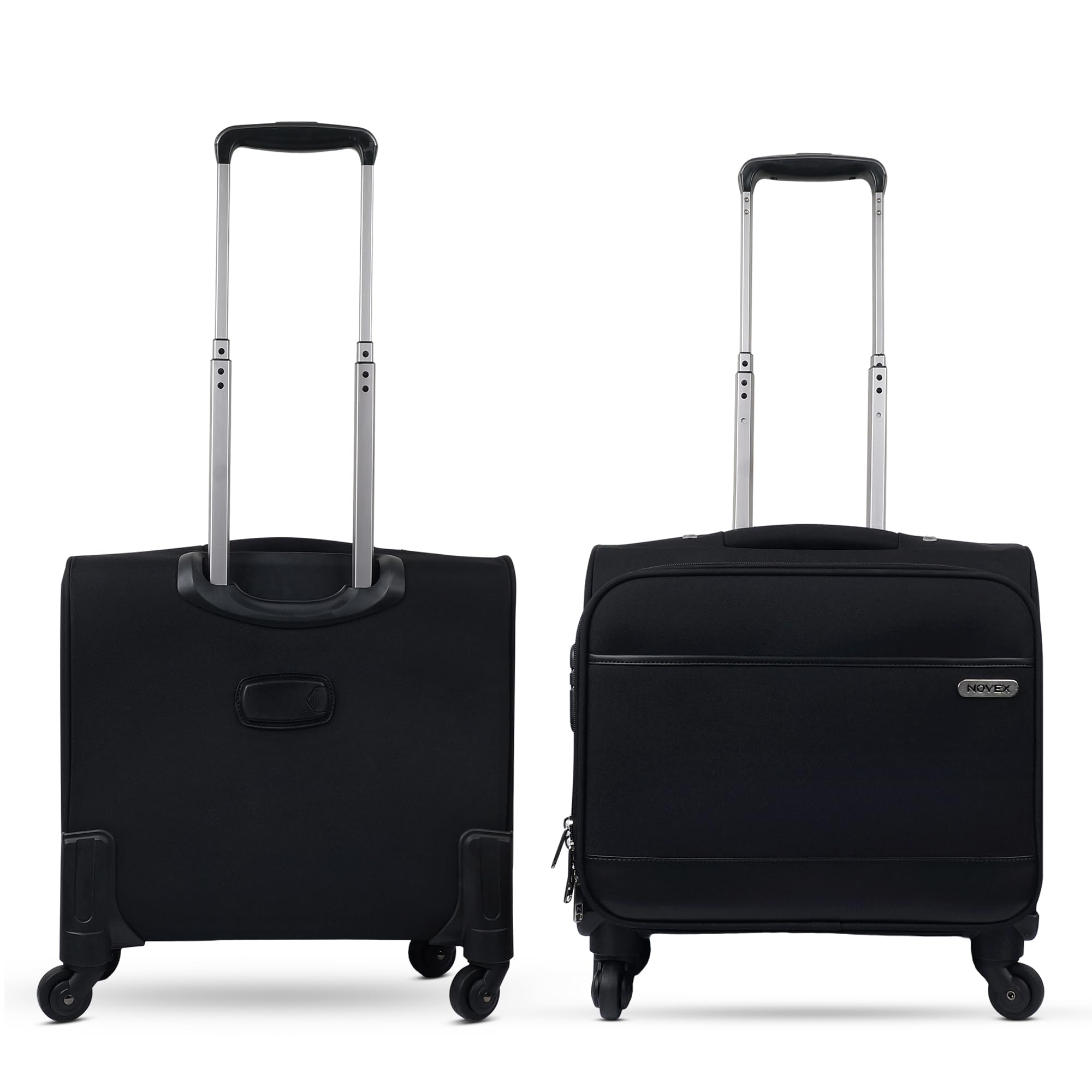 NOVEX Polyester Black Cabin Overnighter Trolley Bags with Laptop Compartment | Combination Lock - 42cm | Overnight Business Spinner Backpack, 360-Degree Rotatable 4 Wheels Luggage, Lightweight
