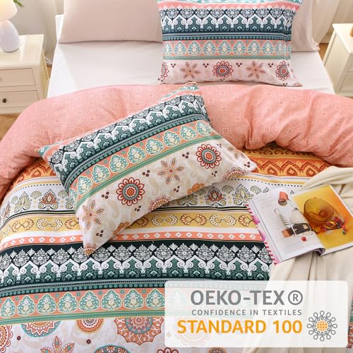 MUXHOMO Duvet Cover King Size, Reversible Floral Boho Flower Duvet Cover Set with Zipper Closure, 3 Pieces Botanical Patterns Soft Microfiber Bedding Set with 4 Ties (104"x90", 2 Pillow Cases)
