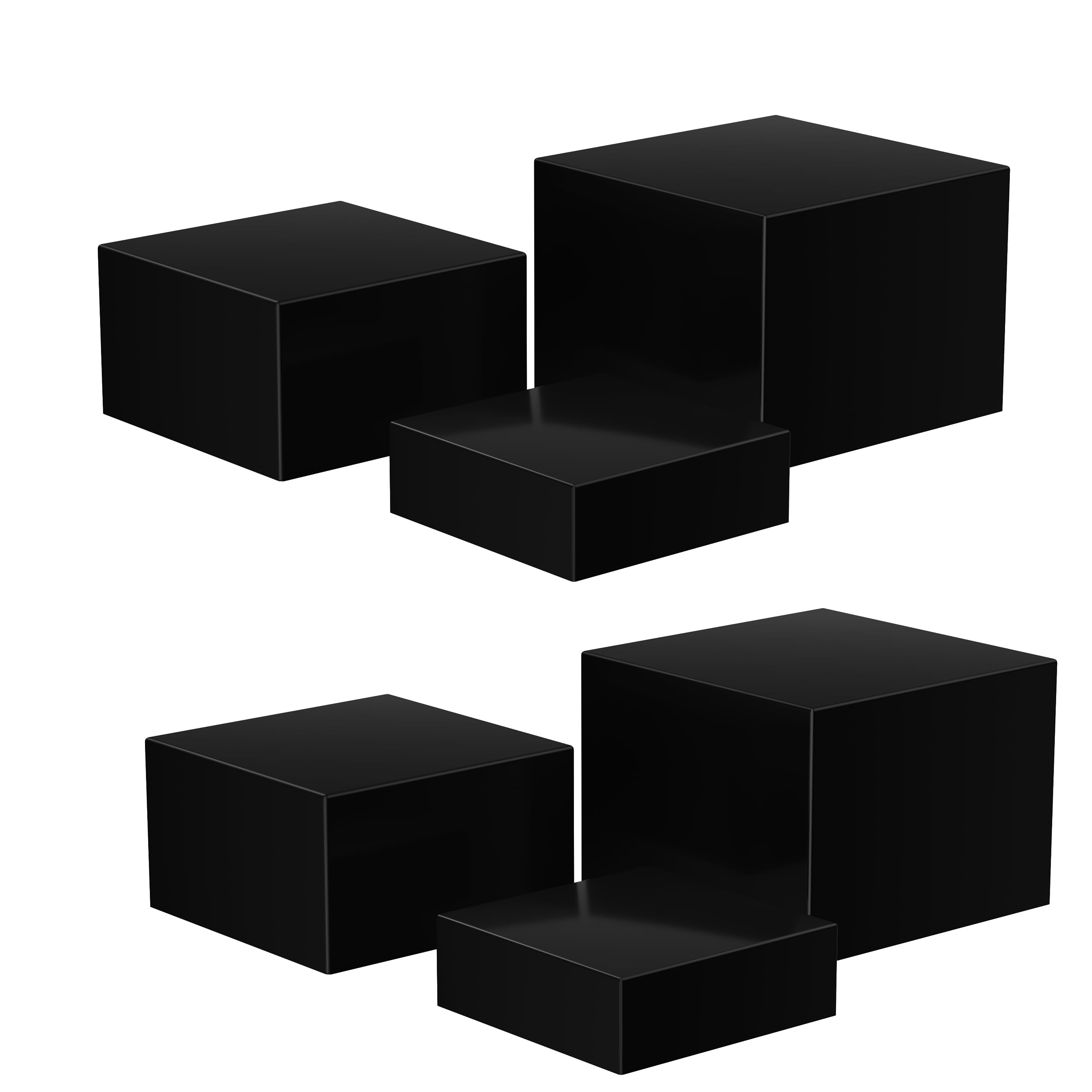 Buffet Risers, Food Risers for Buffet Table, 6PCS Black Acrylic Cube Display Nesting Risers with Hollow Bottoms, Food Display Risers Acrylic Boxes Stand Shelf for Catering Dessert