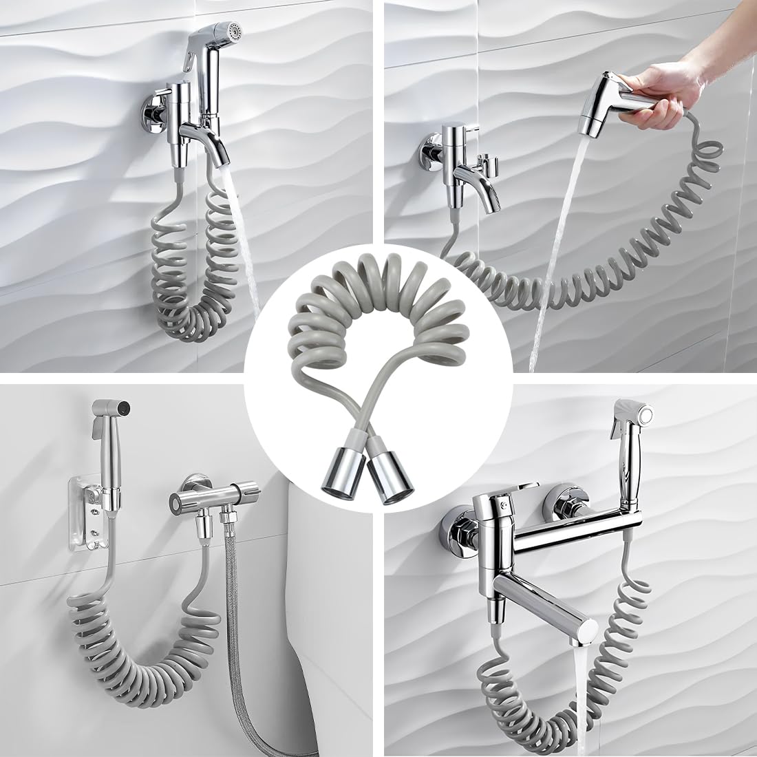 2 Metri Tubo Doccia, Flessibile Doccia Telescopica, Interfaccia in rame Tubo Flessibile Doccia, per Doccette, WC, Pistole a Spruzzo per Vasche da Bagno, Doccette per Lavandini (Grigio)