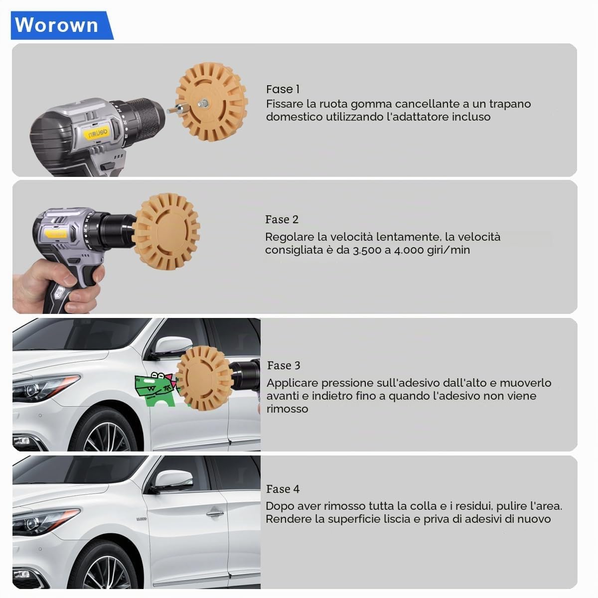 Wenrescry gomma da cancellare, lame rimozione colla,gomma da cancellare per auto - disco per cancellare per un'efficace rimozione dell'adesivo e rimozione adesivi con adattatore 100 mm