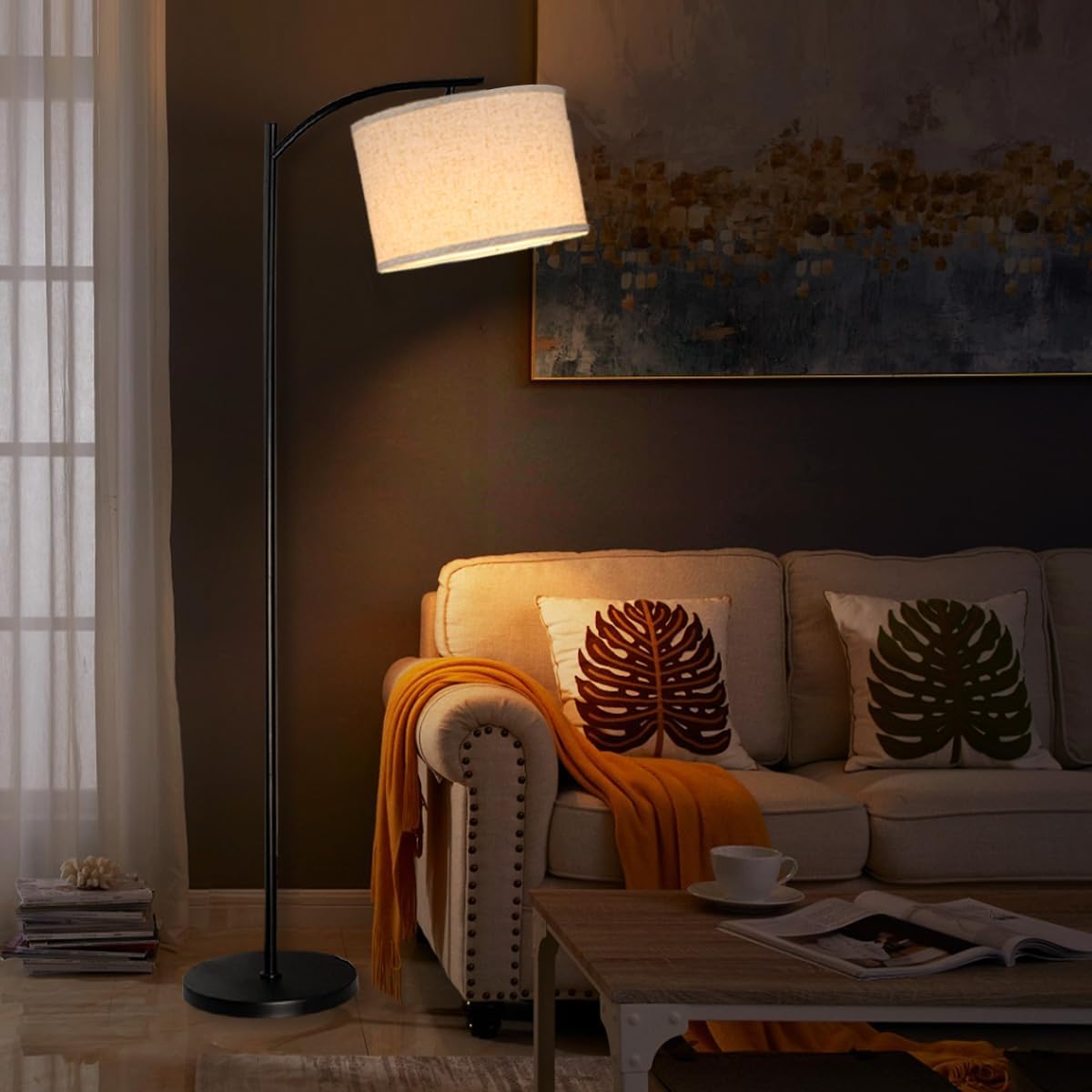 Regulowana lampa podłogowa do salonu z lnianym kloszem, nowoczesna stojąca lampa do czytania z obrotową głowicą, wysoka lampa podłogowa do sypialni i biura, wystrój domu, żarówka w zestawie