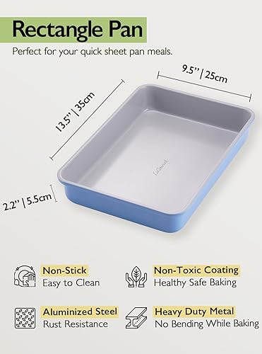 Miniatura 2 de LeGourmet Molde rectangular antiadherente para tartas de 13.5 x 9.5 pulgadas, revestimiento de cerámica, no tóxico, acero aluminizado resistente a