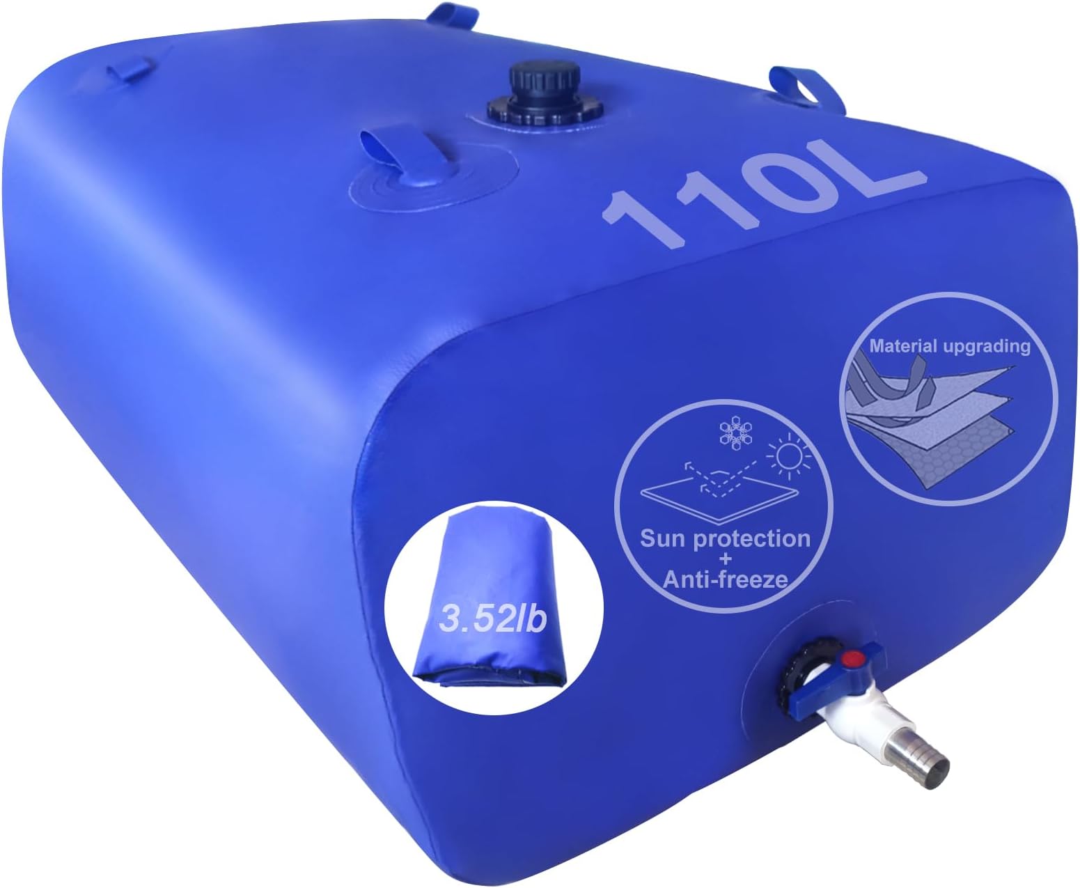 Portable Water Tank, 30gal/110L Collapsible Water Storage Bladder with 3/4" PVC Spigot Suitble Emergency Water Storage etc., Blue, Tintsabo