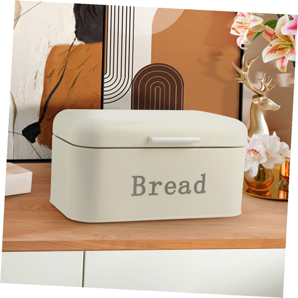 TEHAUX Scatola Porta Pane in Metallo Antiruggine con Coperchio Ribalta Contenitore Ermetico per Conservazione Pane Fresco Bauletto da Cucina per Tavolo Resistente e Pratico per Casa e