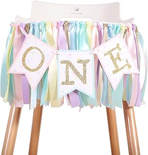 Gold One Birthday Banner For Baby Kids - Rainbow Highchair Banner,Unicorn Themed Birthday Party Supplies For Photo Booth Props And Backdrop Cake Smash,Best Unicorn 1st Birthday Party Supplies For Baby (Gold One Birthday Highchair Banner)