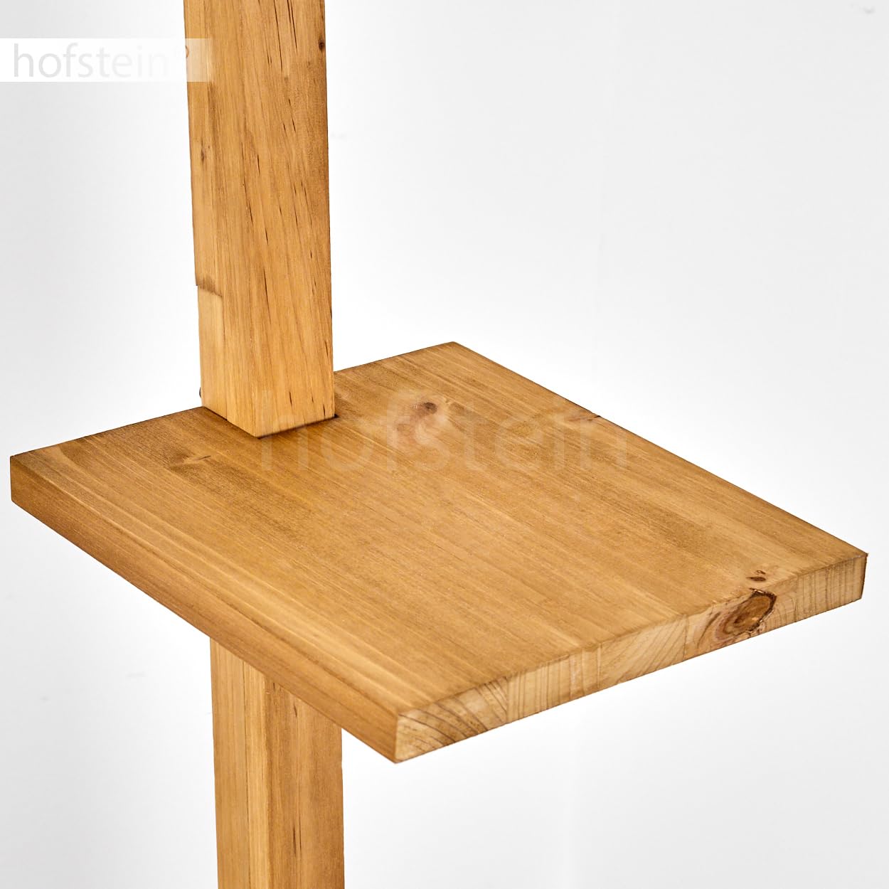 Stehleuchte Baval, moderne Stehlampe aus Metall/Holz in Schwarz/Natur/Goldfarben, Standlampe m. verstellbarem Schirm, Fußschalter am Kabel u. Ablageflächen, Höhe 164 cm, 1 x E27, ohne Leuchtmittel