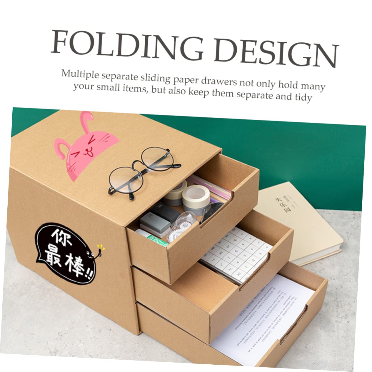 Angoily Organizer da Scrivania in Carta Cassetti Scorrevoli Multipli Beige, Porta Documenti e Cancelleria per Ufficio e Scuola, per Scrivania Desktop