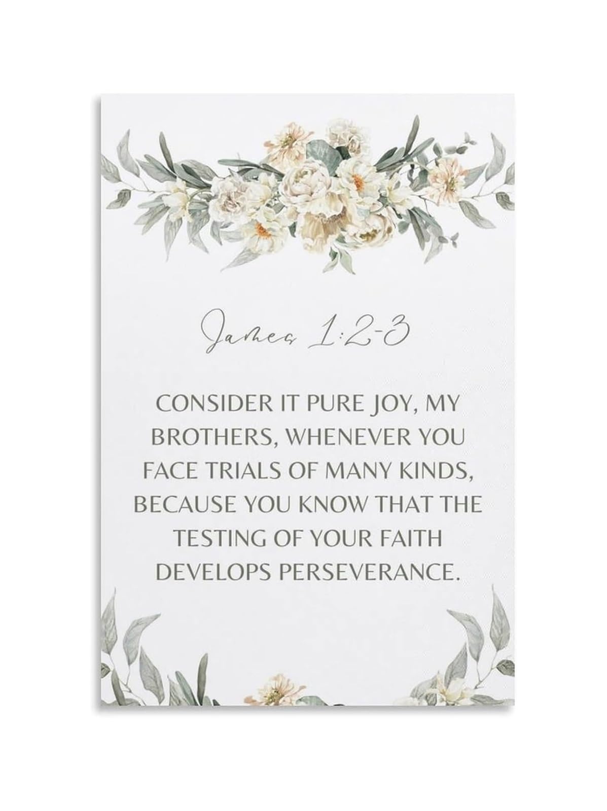 MQXFCZUX Consider It Pure Joy James 1 2-3 Floral Bible Verse Canvas Painting Christian Wall-Art for Bedroom Decor Encouraging Scripture Print Unframed,08X12inch(20X30cm)