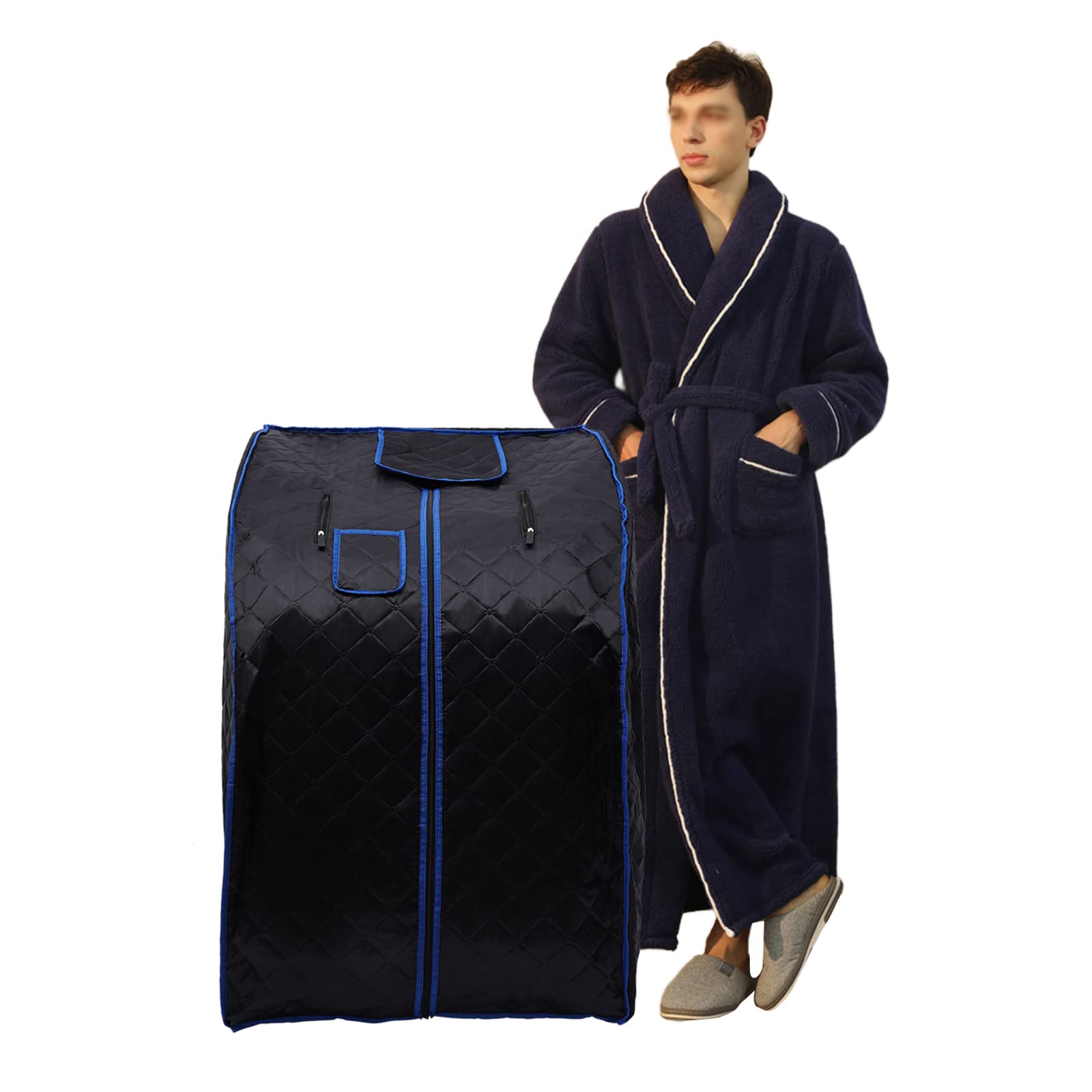 Sauna de infrarrojos de 750 W, sauna casera, temperatura y tiempo ajustables, cabina de calor plegable Spa, incluye accesorios, sauna de vapor portátil (negro)